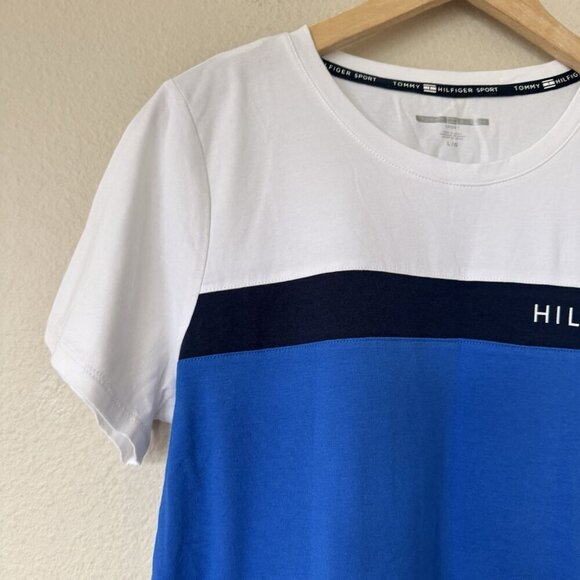 Tommy Hilfiger Womens Logo Top Color Block Short Sleeve T Shirt Size Large - Picture 2 of 6